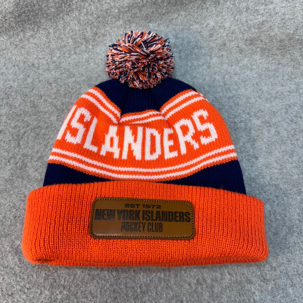 New York Islanders Hockey Club Unisex Orange Coyote Beanie Pom Knit Hat OSFA